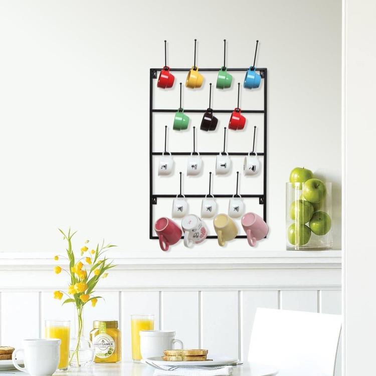5 Tier Black Metal Wall Mounted Kitchen Mug  / Cup Storage Hanging Rack - Mygiftss Enterprise LLC