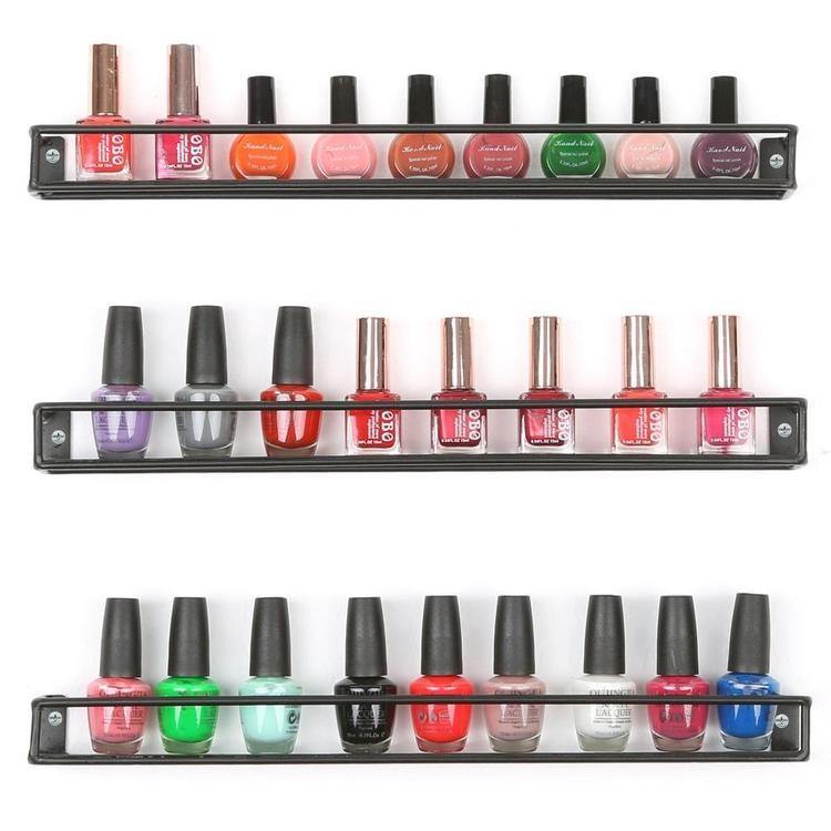 Black Metal Wall-Mounted Nail Polish & Essential Oils Shelves, Set of 3 - Mygiftss