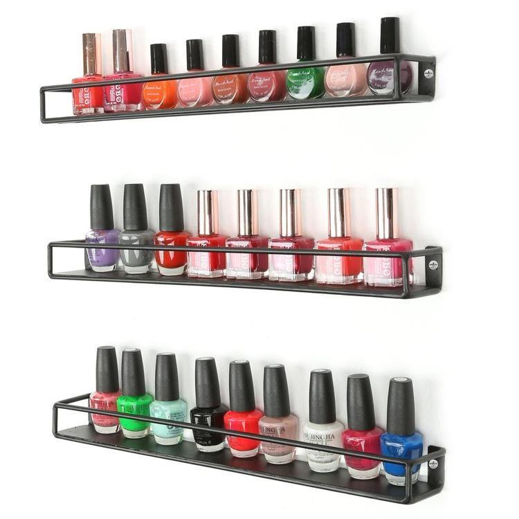 Black Metal Wall-Mounted Nail Polish & Essential Oils Shelves, Set of 3 - Mygiftss