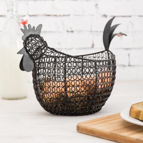 Black Metal Wire Chicken-Shaped Egg Storage Basket - Mygiftss