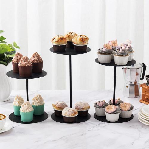 Black Round Metal Pedestal Display Risers Stand, Set of 3 - Mygiftss