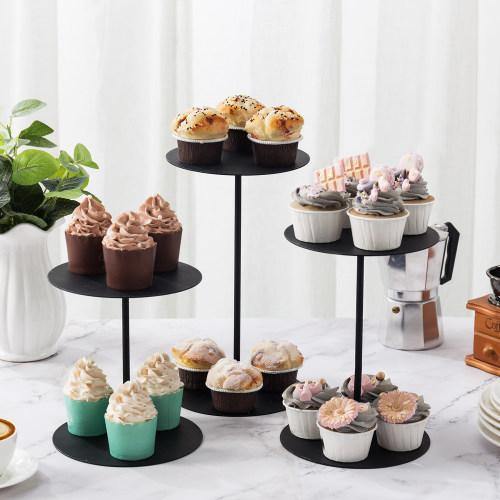 Black Round Metal Pedestal Display Risers Stand, Set of 3 - Mygiftss