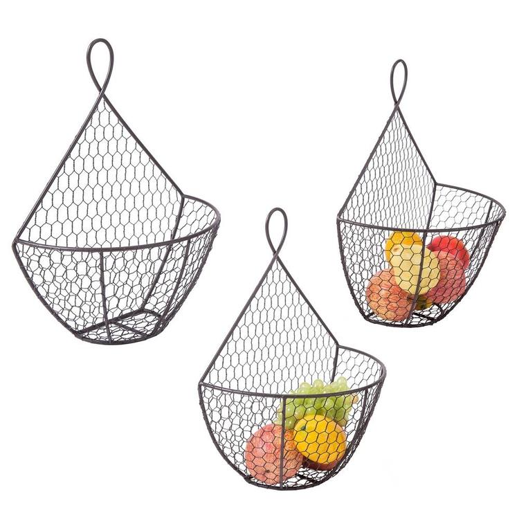 Wall Mounted Brown Chicken Wire Metal Produce Baskets, Set of 3 - Mygiftss Enterprise LLC
