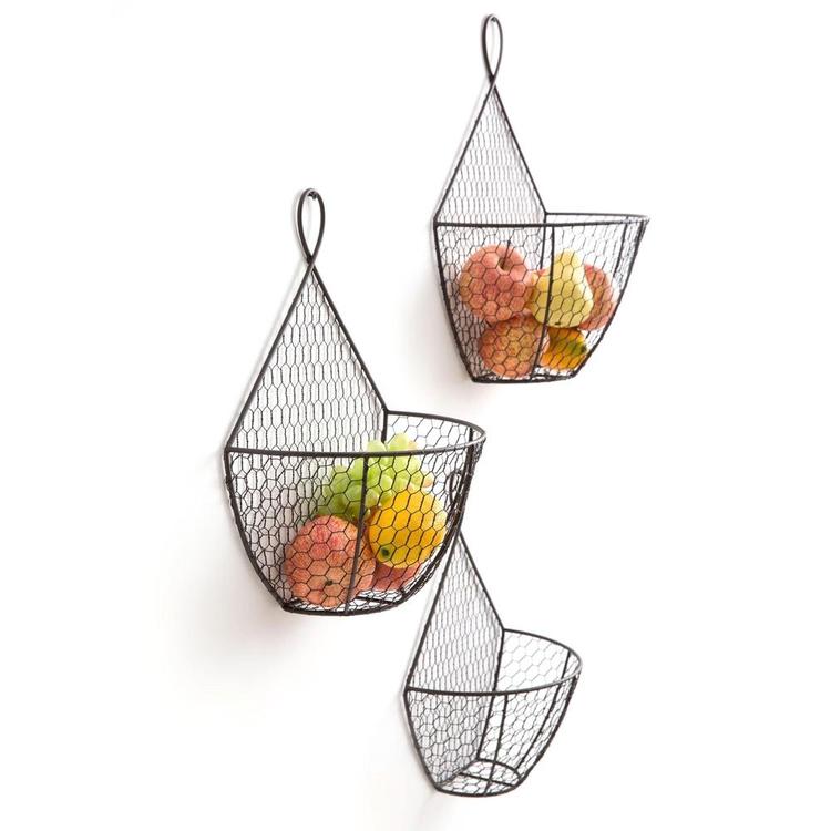 Wall Mounted Brown Chicken Wire Metal Produce Baskets, Set of 3 - Mygiftss Enterprise LLC