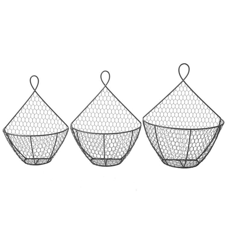 Wall Mounted Brown Chicken Wire Metal Produce Baskets, Set of 3 - Mygiftss Enterprise LLC