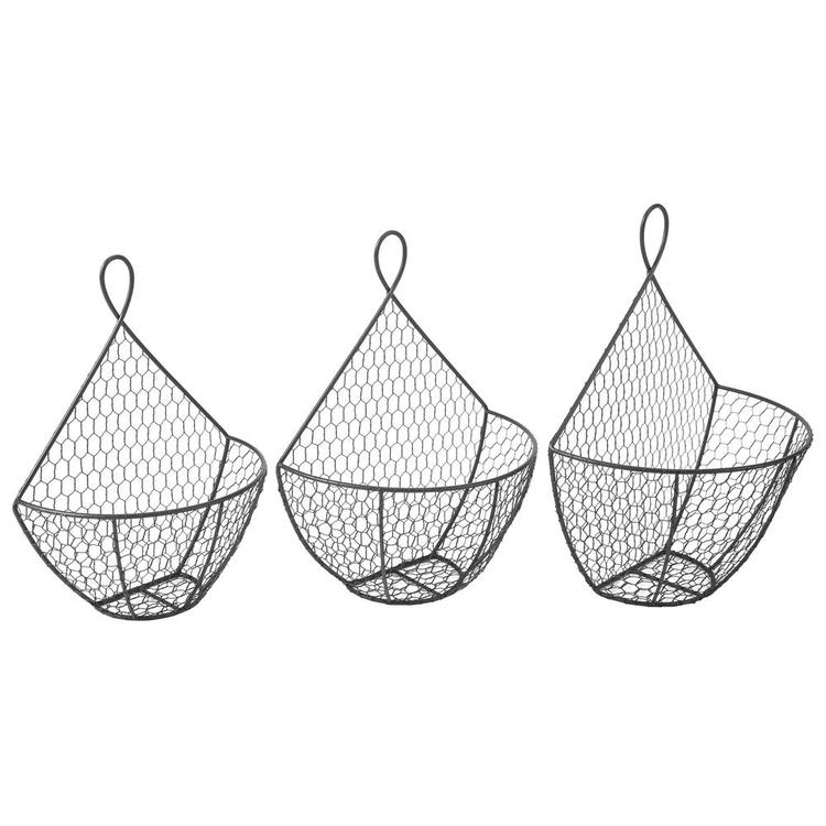 Wall Mounted Brown Chicken Wire Metal Produce Baskets, Set of 3 - Mygiftss Enterprise LLC