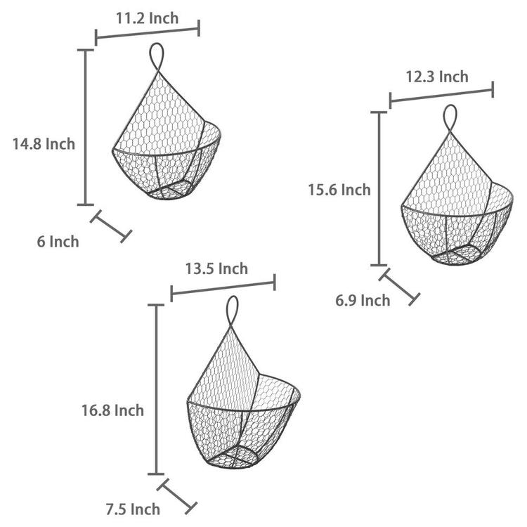 Wall Mounted Brown Chicken Wire Metal Produce Baskets, Set of 3 - Mygiftss Enterprise LLC