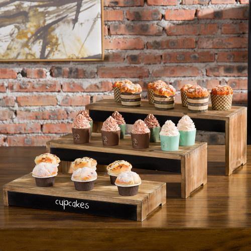 Burnt Wood Dessert Display Riser Stands with Chalkboard Panels - Mygiftss