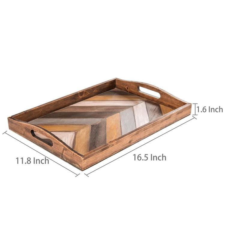 Rustic Chevron Rectangular Wood Breakfast Serving Tray with Cutout Handles - 16 x 12-Inch - Mygiftss Enterprise LLC