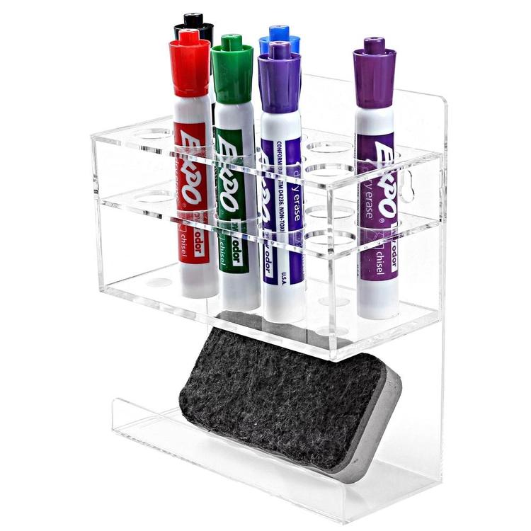 Wall-Mounted 2-Tier Clear Acrylic 10-Slot Dry Erase Marker and Eraser Rack - Mygiftss Enterprise LLC