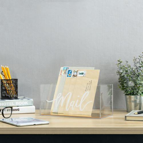 Clear Acrylic Tabletop Mail Organizer with Brass Mirror Bottom - Mygiftss