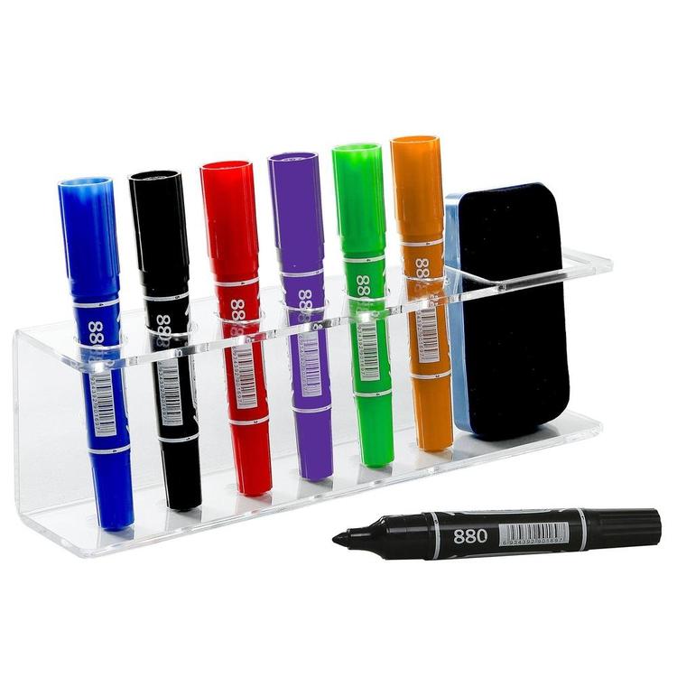 Clear Acrylic Wall Mountable 6 Slot Dry Erase Marker & Eraser Holder Rack - Mygiftss Enterprise LLC