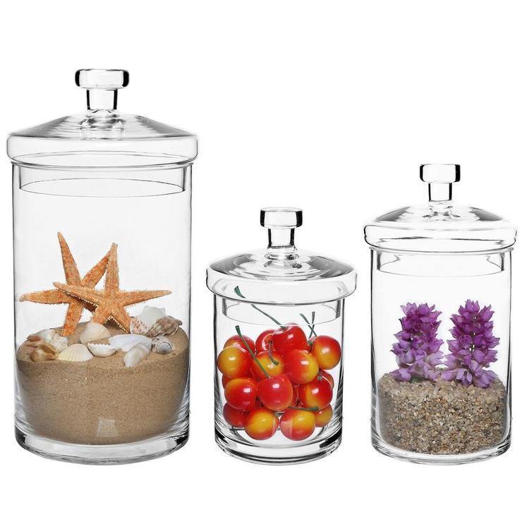 Clear Decorative Glass Jars with Lids, Set of 3 - Mygiftss