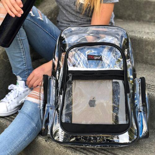 Clear Transparent PVC School Backpack with Black Trim - Mygiftss