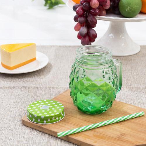 Colorful Pineapple-Shaped Mason Jar Mug Glasses with Straws & Lids, Set of 6 - Mygiftss