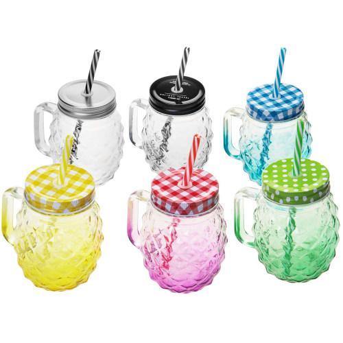Colorful Pineapple-Shaped Mason Jar Mug Glasses with Straws & Lids, Set of 6 - Mygiftss