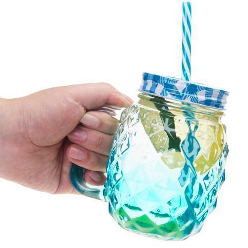 Colorful Pineapple-Shaped Mason Jar Mug Glasses with Straws & Lids, Set of 6 - Mygiftss