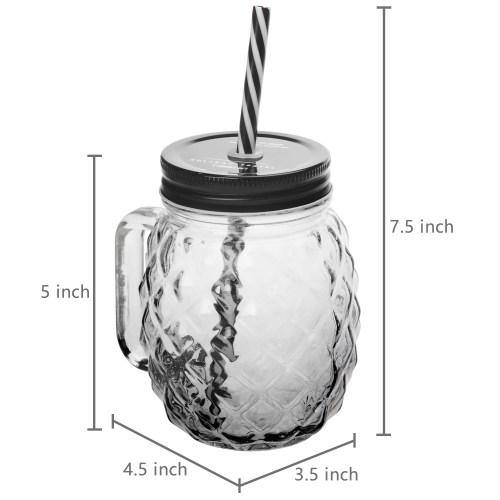 Colorful Pineapple-Shaped Mason Jar Mug Glasses with Straws & Lids, Set of 6 - Mygiftss