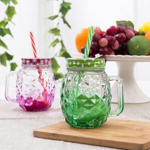 Colorful Pineapple-Shaped Mason Jar Mug Glasses with Straws & Lids, Set of 6 - Mygiftss