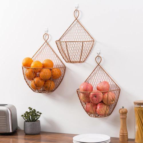 Copper Metal Wire Wall Hanging Produce Baskets, Set of 3 - Mygiftss