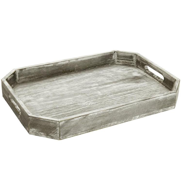 Country Rustic Wood Serving Tray with Cutout Handles and Angled Edges - Mygiftss Enterprise LLC
