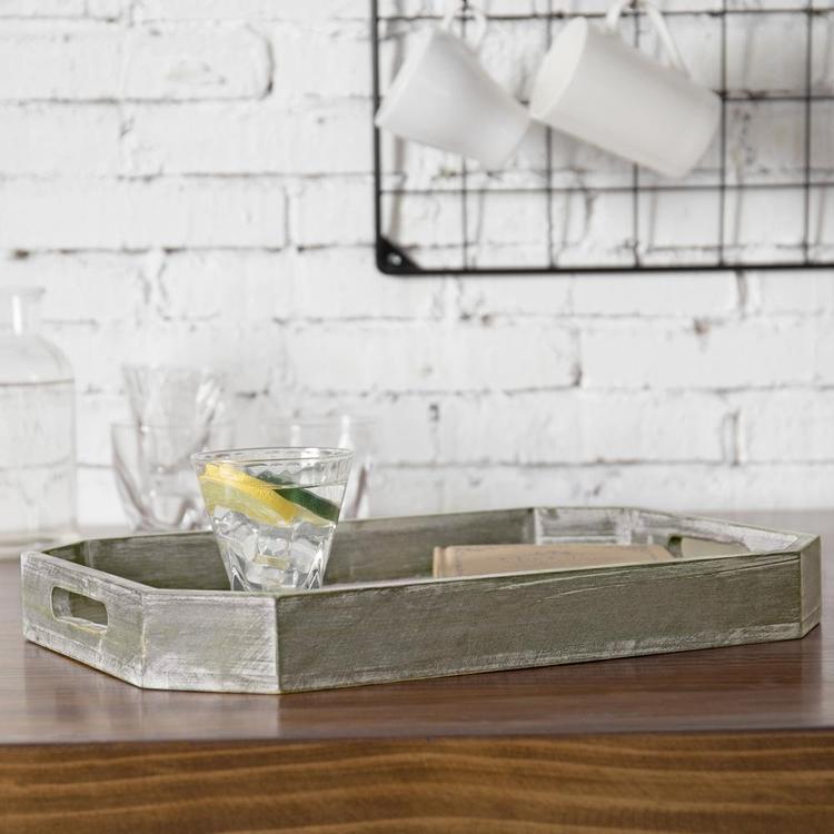 Country Rustic Wood Serving Tray with Cutout Handles and Angled Edges - Mygiftss Enterprise LLC