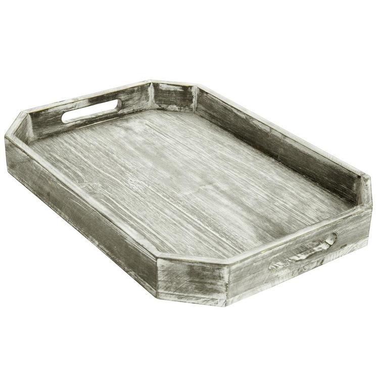 Country Rustic Wood Serving Tray with Cutout Handles and Angled Edges - Mygiftss Enterprise LLC