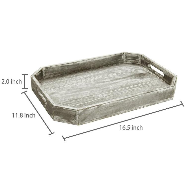 Country Rustic Wood Serving Tray with Cutout Handles and Angled Edges - Mygiftss Enterprise LLC