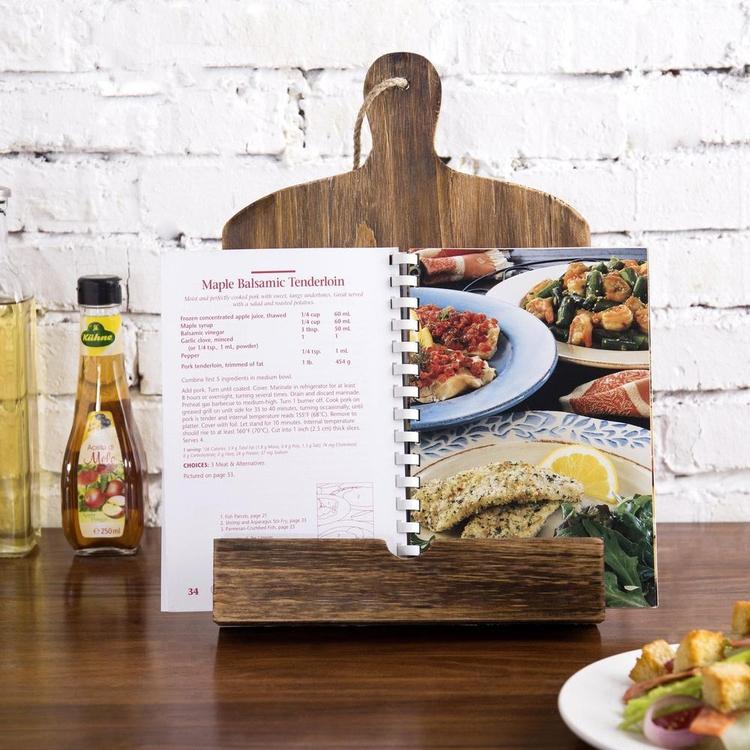 Cutting Board Style Wood Recipe Cookbook / Tablet Holder with Kickstand, Brown - Mygiftss Enterprise LLC