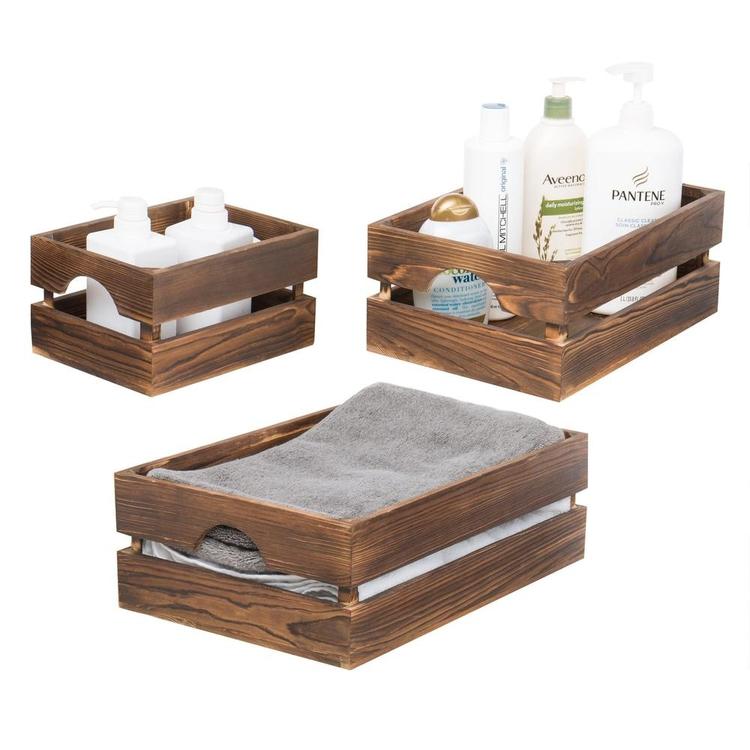 Nesting Rustic Brown Wood Storage & Accent Crates, Set of 3 - Mygiftss Enterprise LLC