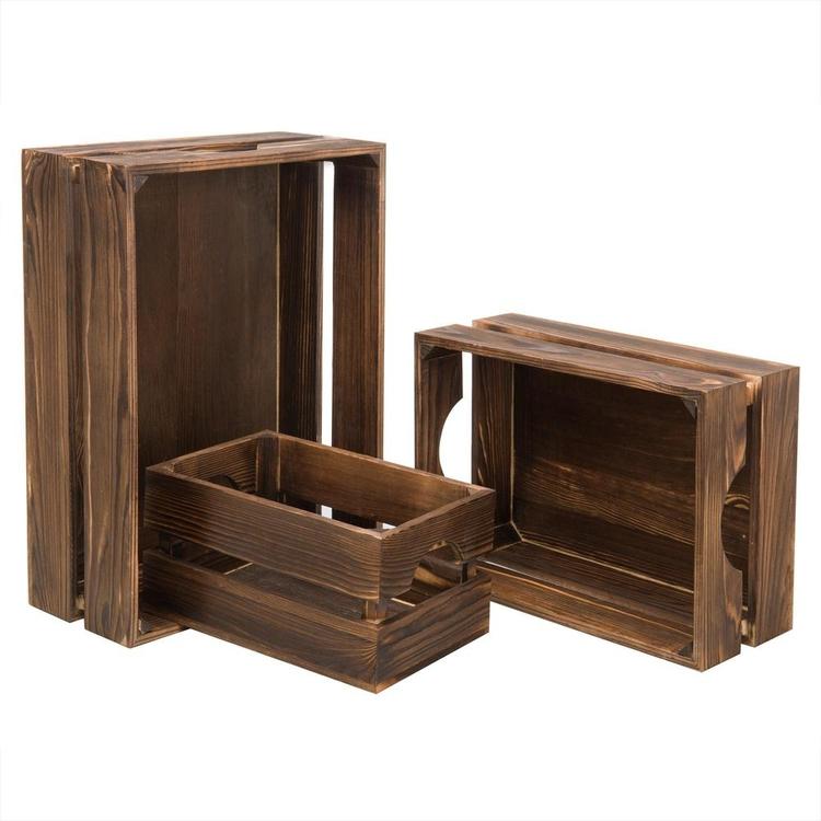 Nesting Rustic Brown Wood Storage & Accent Crates, Set of 3 - Mygiftss Enterprise LLC