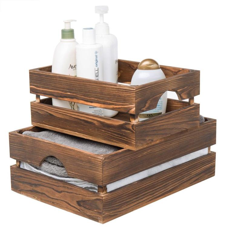 Nesting Rustic Brown Wood Storage & Accent Crates, Set of 3 - Mygiftss Enterprise LLC