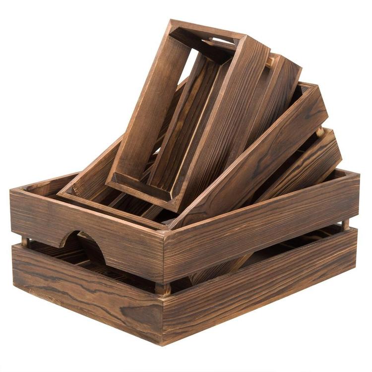Nesting Rustic Brown Wood Storage & Accent Crates, Set of 3 - Mygiftss Enterprise LLC