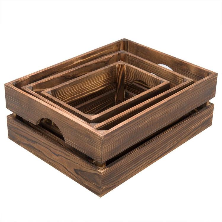Nesting Rustic Brown Wood Storage & Accent Crates, Set of 3 - Mygiftss Enterprise LLC
