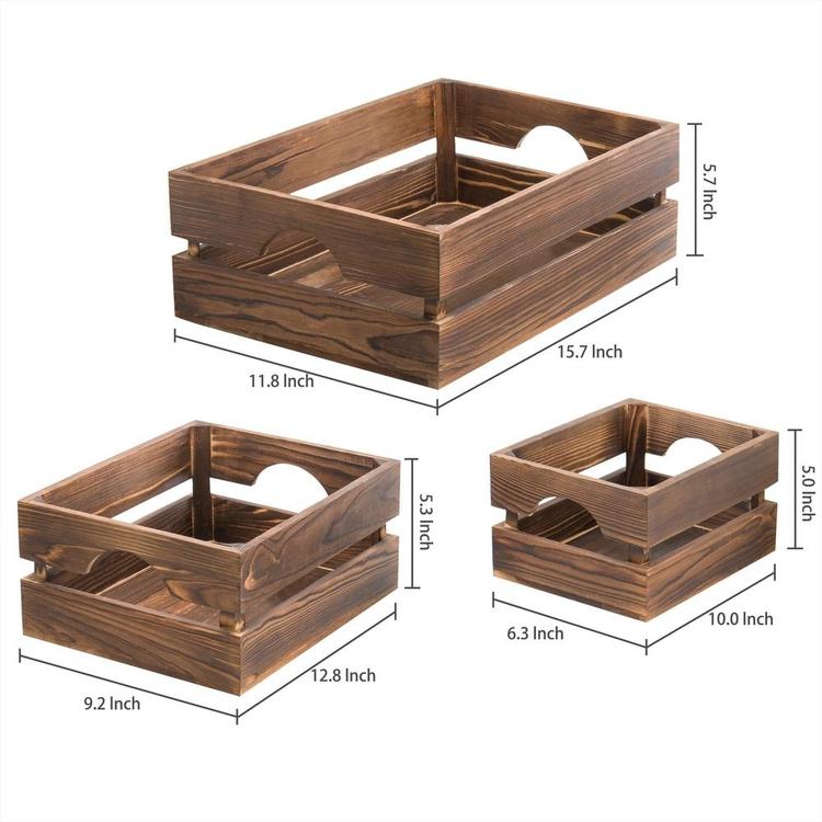 Nesting Rustic Brown Wood Storage & Accent Crates, Set of 3 - Mygiftss Enterprise LLC