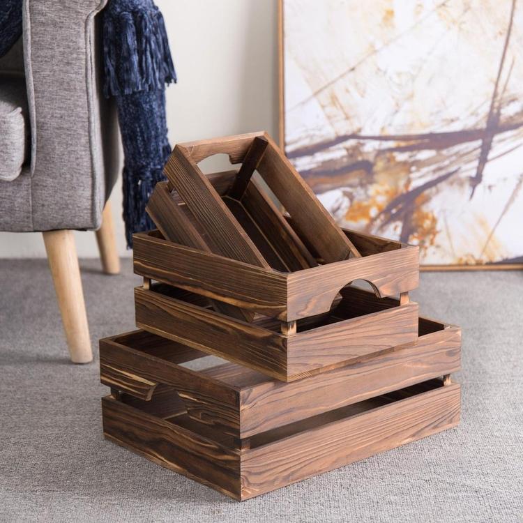 Nesting Rustic Brown Wood Storage & Accent Crates, Set of 3 - Mygiftss Enterprise LLC