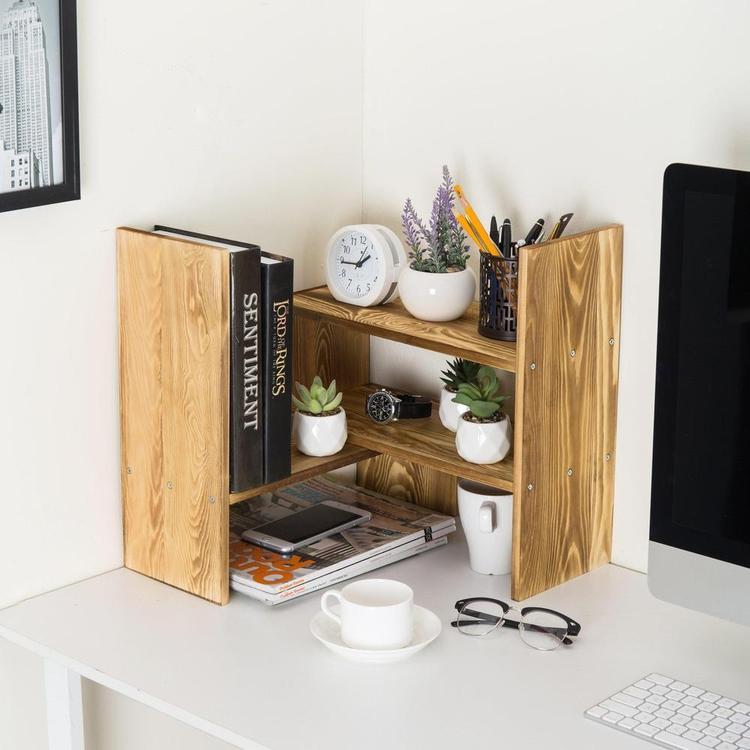 Dark Brown Wood Adjustable Desktop Storage Display Rack - Mygiftss Enterprise LLC
