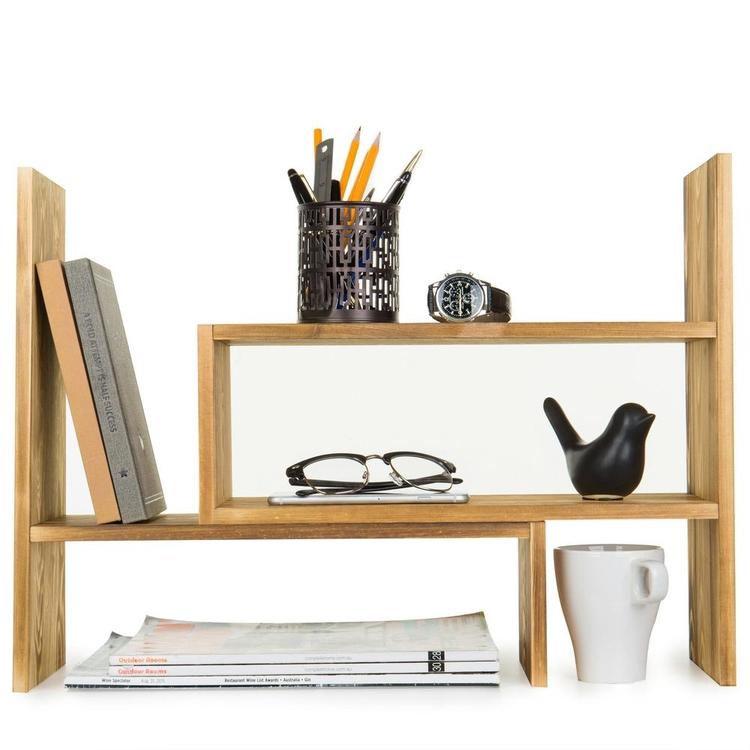 Dark Brown Wood Adjustable Desktop Storage Display Rack - Mygiftss Enterprise LLC