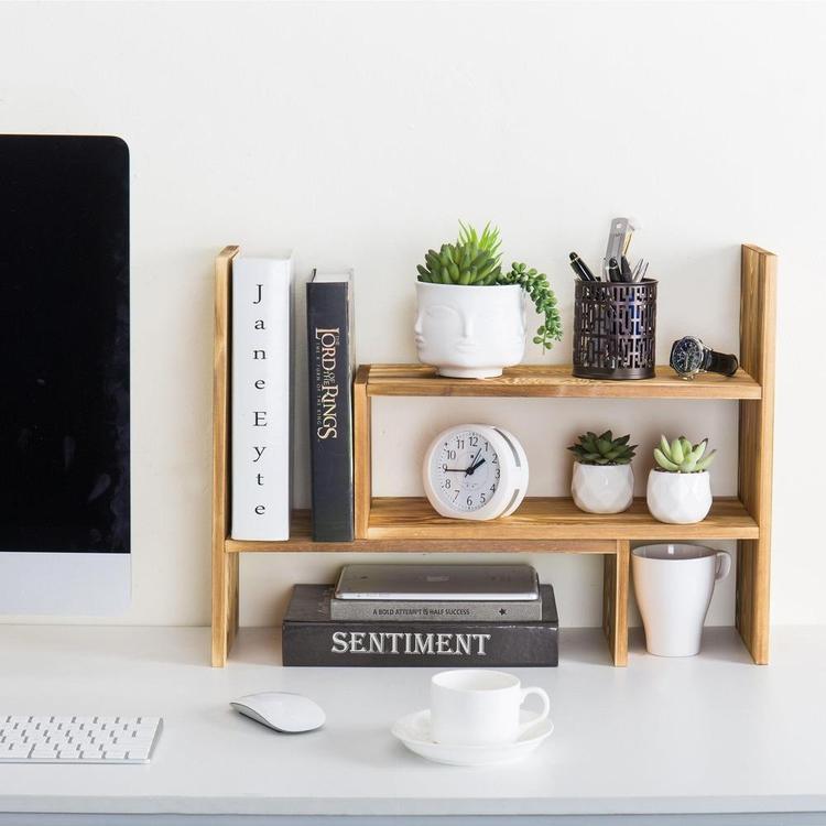 Dark Brown Wood Adjustable Desktop Storage Display Rack - Mygiftss Enterprise LLC