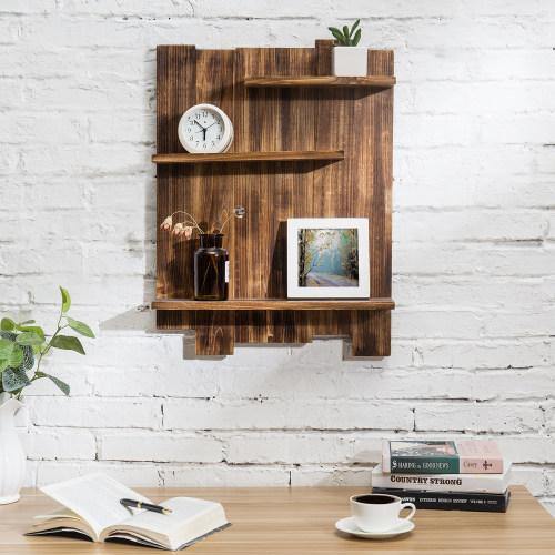 Dark Brown Wood Pallet-Style Wall Mounted Shelf - Mygiftss