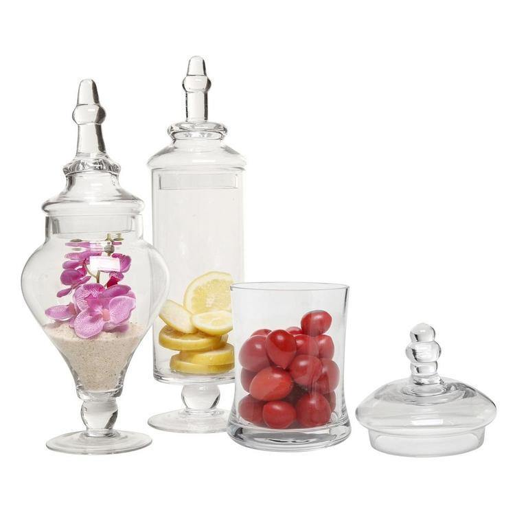 Designer Clear Glass Decorative Apothecary Jars, 3 Piece Set - Mygiftss
