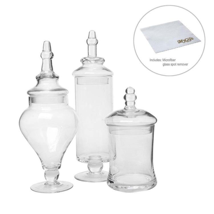 Designer Clear Glass Decorative Apothecary Jars, 3 Piece Set - Mygiftss