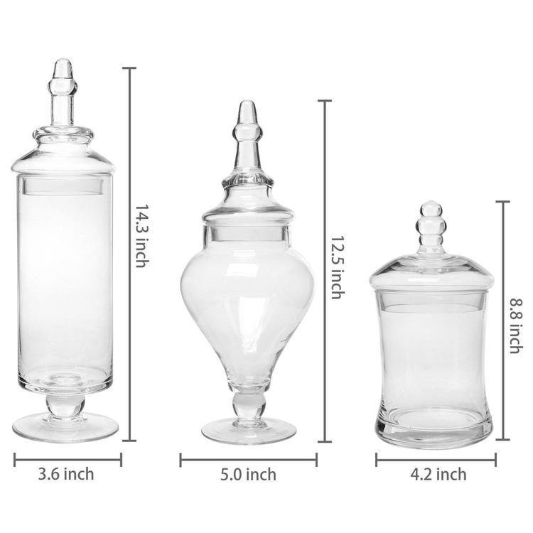 Designer Clear Glass Decorative Apothecary Jars, 3 Piece Set - Mygiftss