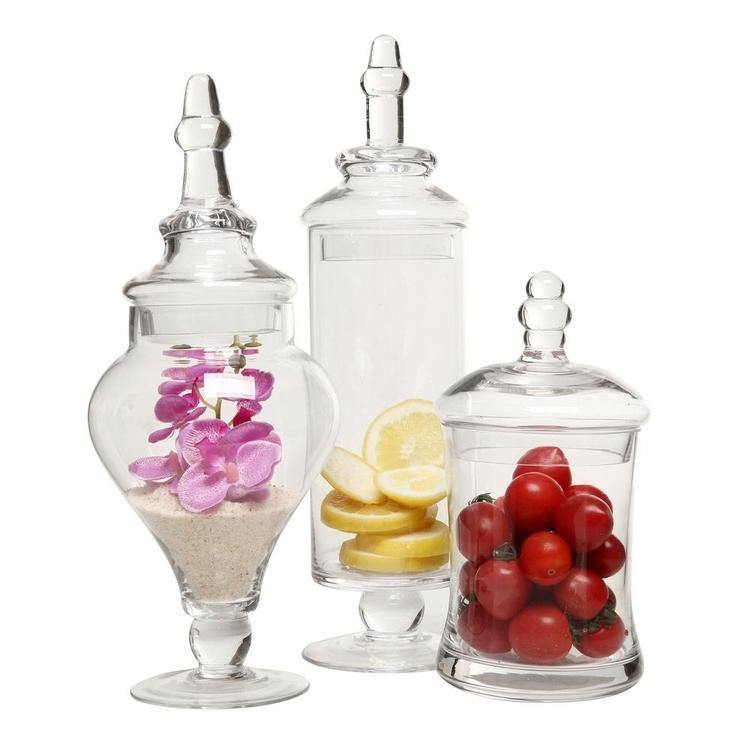 Designer Clear Glass Decorative Apothecary Jars, 3 Piece Set - Mygiftss