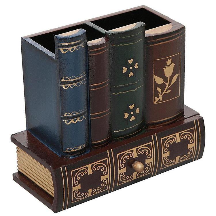 Desktop Office Caddy Antique Book Design Organizer - Mygiftss