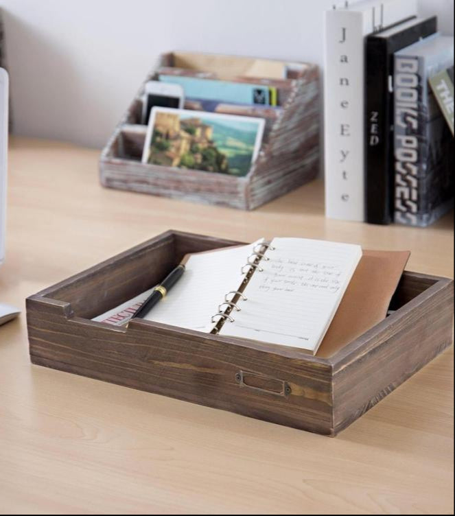 Distressed Brown Vintage Wood Office Desktop Paper, File, Folder, Magazine Tray - Mygiftss Enterprise LLC