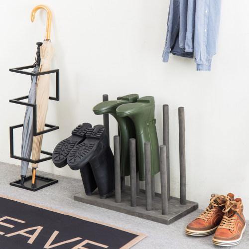 Distressed Gray Wood 6-Pair Boot Storage Rack - Mygiftss