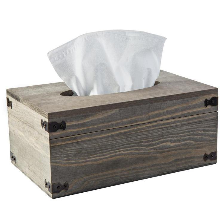 Distressed Wood Tissue Box Holder with Hinged Lid - Mygiftss