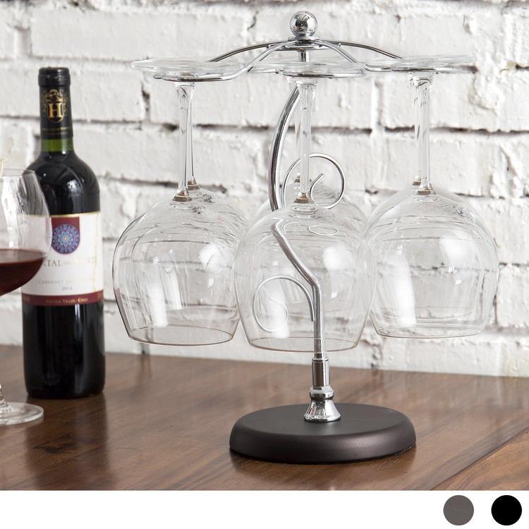 Elegant 6 Hook Silver Chrome Tone Metal Wine Glass Holder Stand Stemware Rack - Mygiftss