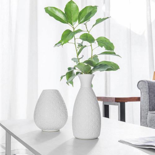 Elegant Matte White Art Deco Floral Embossed Ceramic Vase, Set of 2 - Mygiftss